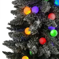 6.5 Ft. Pre-lit Flocked British Columbia Fir Artificial Christmas Tree In Planter With 75 Multi-Color Globe Bulbs -Christmas Gift Shop nearly natural pre lit christmas trees t1576 4f 1000