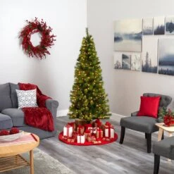 6.5 Ft. Pre-Lit Green Valley Pine Artificial Christmas Tree With 300 Warm White LED Lights -Christmas Gift Shop nearly natural pre lit christmas trees t1598 76 1000