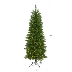 6 Ft. Pre-Lit Slim Green Mountain Pine Artificial Christmas Tree With 250 Clear LED Lights -Christmas Gift Shop nearly natural pre lit christmas trees t1600 c3 1000