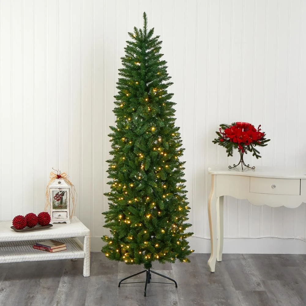 6.5 Ft. Pre-Lit Slim Green Mountain Pine Artificial Christmas Tree With 300 Clear LED Lights 11 6.5 Ft. Pre-Lit Slim Green Mountain Pine Artificial Christmas Tree With 300 Clear LED Lights - Image 9