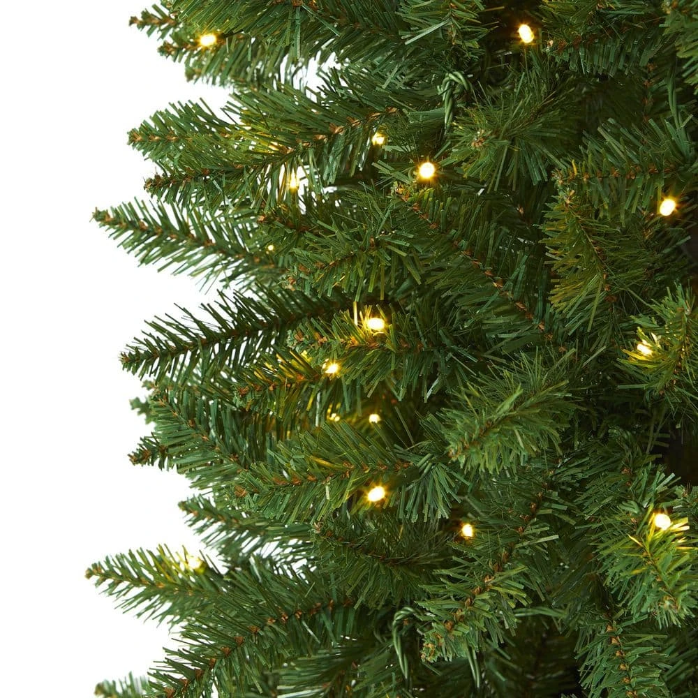 6.5 Ft. Pre-Lit Slim Green Mountain Pine Artificial Christmas Tree With 300 Clear LED Lights 6 6.5 Ft. Pre-Lit Slim Green Mountain Pine Artificial Christmas Tree With 300 Clear LED Lights - Image 4