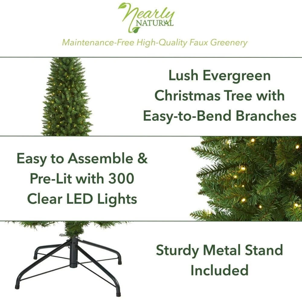 6.5 Ft. Pre-Lit Slim Green Mountain Pine Artificial Christmas Tree With 300 Clear LED Lights 4 6.5 Ft. Pre-Lit Slim Green Mountain Pine Artificial Christmas Tree With 300 Clear LED Lights - Image 2