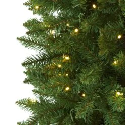 7 Ft. Pre-Lit Slim Green Mountain Pine Artificial Christmas Tree With 300 Clear LED Lights -Christmas Gift Shop nearly natural pre lit christmas trees t1602 4f 1000