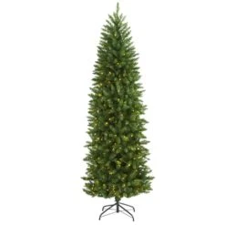 7 Ft. Pre-Lit Slim Green Mountain Pine Artificial Christmas Tree With 300 Clear LED Lights