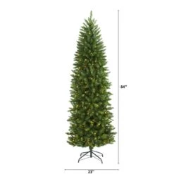 7 Ft. Pre-Lit Slim Green Mountain Pine Artificial Christmas Tree With 300 Clear LED Lights -Christmas Gift Shop nearly natural pre lit christmas trees t1602 c3 1000