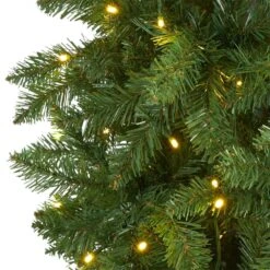 8 Ft. Pre-Lit Slim Green Mountain Pine Artificial Christmas Tree With 400 Clear LED Lights -Christmas Gift Shop nearly natural pre lit christmas trees t1604 4f 1000