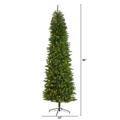 8 Ft. Pre-Lit Slim Green Mountain Pine Artificial Christmas Tree With 400 Clear LED Lights -Christmas Gift Shop nearly natural pre lit christmas trees t1604 c3 1000