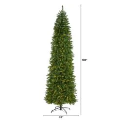 9 Ft. Pre-Lit Slim Green Mountain Pine Artificial Christmas Tree With 600 Clear LED Lights -Christmas Gift Shop nearly natural pre lit christmas trees t1605 c3 1000