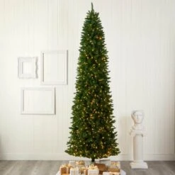 10 Ft. Pre-Lit Slim Green Mountain Pine Artificial Christmas Tree With 800 Clear LED Lights 17 10 Ft. Pre-Lit Slim Green Mountain Pine Artificial Christmas Tree With 800 Clear LED Lights -Christmas Gift Shop nearly natural pre lit christmas trees t1606 31 1000