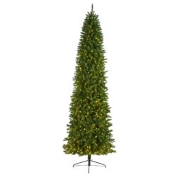 10 Ft. Pre-Lit Slim Green Mountain Pine Artificial Christmas Tree With 800 Clear LED Lights