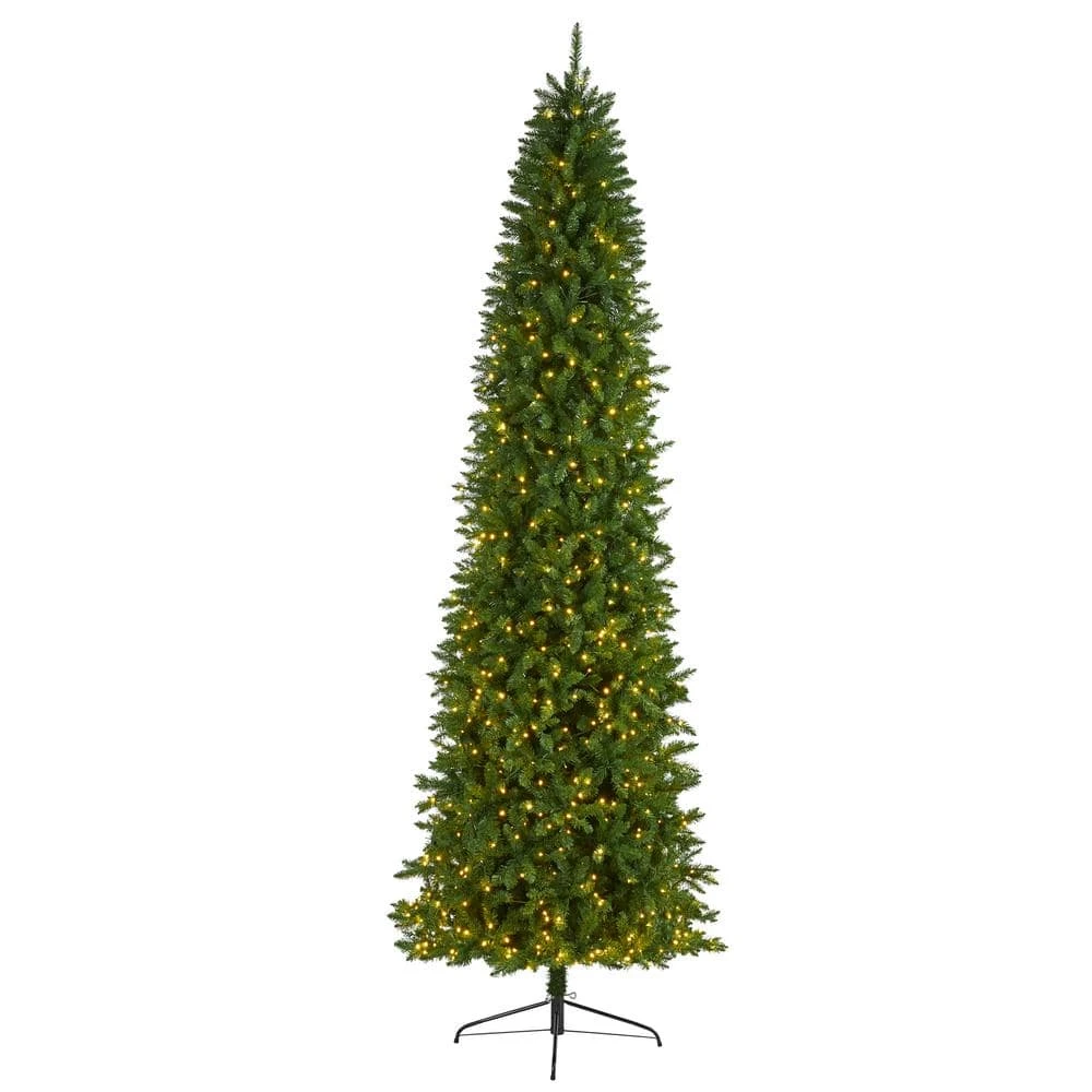10 Ft. Pre-Lit Slim Green Mountain Pine Artificial Christmas Tree With 800 Clear LED Lights 3 10 Ft. Pre-Lit Slim Green Mountain Pine Artificial Christmas Tree With 800 Clear LED Lights
