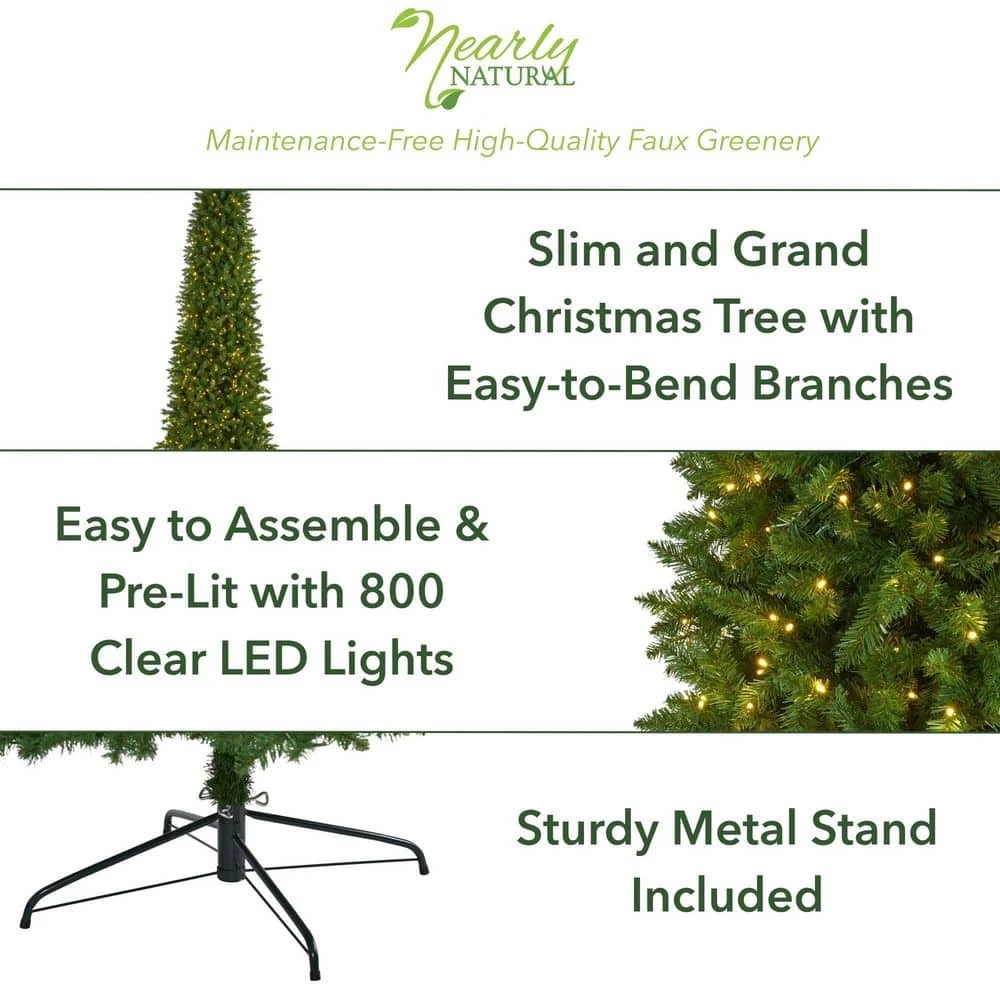 10 Ft. Pre-Lit Slim Green Mountain Pine Artificial Christmas Tree With 800 Clear LED Lights 4 10 Ft. Pre-Lit Slim Green Mountain Pine Artificial Christmas Tree With 800 Clear LED Lights - Image 2