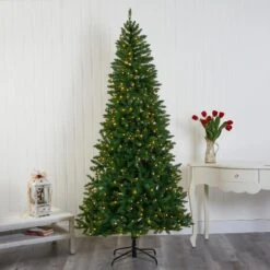 7.5 Ft. Pre-Lit Green Valley Fir Artificial Christmas Tree With 500 Clear LED Lights -Christmas Gift Shop nearly natural pre lit christmas trees t1608 31 1000