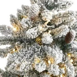 4 Ft. Pre-Lit Flocked Livingston Fir Artificial Christmas Tree With Pine Cones And 150 Clear Warm LED Lights -Christmas Gift Shop nearly natural pre lit christmas trees t1609 4f 1000