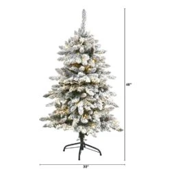 4 Ft. Pre-Lit Flocked Livingston Fir Artificial Christmas Tree With Pine Cones And 150 Clear Warm LED Lights -Christmas Gift Shop nearly natural pre lit christmas trees t1609 c3 1000