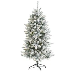 5 Ft. Pre-Lit Flocked Livingston Fir Artificial Christmas Tree With Pine Cones And 200 Clear Warm LED Lights