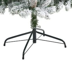 6 Ft. Pre-Lit Flocked Livingston Fir Artificial Christmas Tree With Pine Cones And 300 Clear Warm LED Lights -Christmas Gift Shop nearly natural pre lit christmas trees t1611 1f 1000