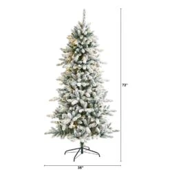 6 Ft. Pre-Lit Flocked Livingston Fir Artificial Christmas Tree With Pine Cones And 300 Clear Warm LED Lights -Christmas Gift Shop nearly natural pre lit christmas trees t1611 c3 1000