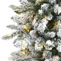 6.5 Ft. Pre-Lit Flocked Livingston Fir Artificial Christmas Tree With Pine Cones And 300 Clear Warm LED Lights -Christmas Gift Shop nearly natural pre lit christmas trees t1612 4f 1000