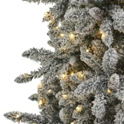 7.5 Ft. Pre-Lit Flocked Livingston Fir Artificial Christmas Tree With Pine Cones And 500 Clear Warm LED Lights -Christmas Gift Shop nearly natural pre lit christmas trees t1613 1f 1000