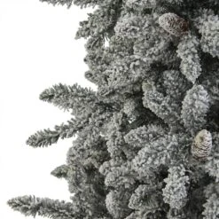7.5 Ft. Pre-Lit Flocked Livingston Fir Artificial Christmas Tree With Pine Cones And 500 Clear Warm LED Lights -Christmas Gift Shop nearly natural pre lit christmas trees t1613 44 1000