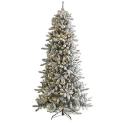7.5 Ft. Pre-Lit Flocked Livingston Fir Artificial Christmas Tree With Pine Cones And 500 Clear Warm LED Lights -Christmas Gift Shop nearly natural pre lit christmas trees t1613 4f 1000