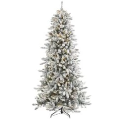 7.5 Ft. Pre-Lit Flocked Livingston Fir Artificial Christmas Tree With Pine Cones And 500 Clear Warm LED Lights