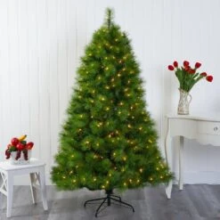 6 Ft. Green Pre-Lit Scotch Pine Artificial Christmas Tree With 300 Clear LED Lights 17 6 Ft. Green Pre-Lit Scotch Pine Artificial Christmas Tree With 300 Clear LED Lights -Christmas Gift Shop nearly natural pre lit christmas trees t1615 31 1000