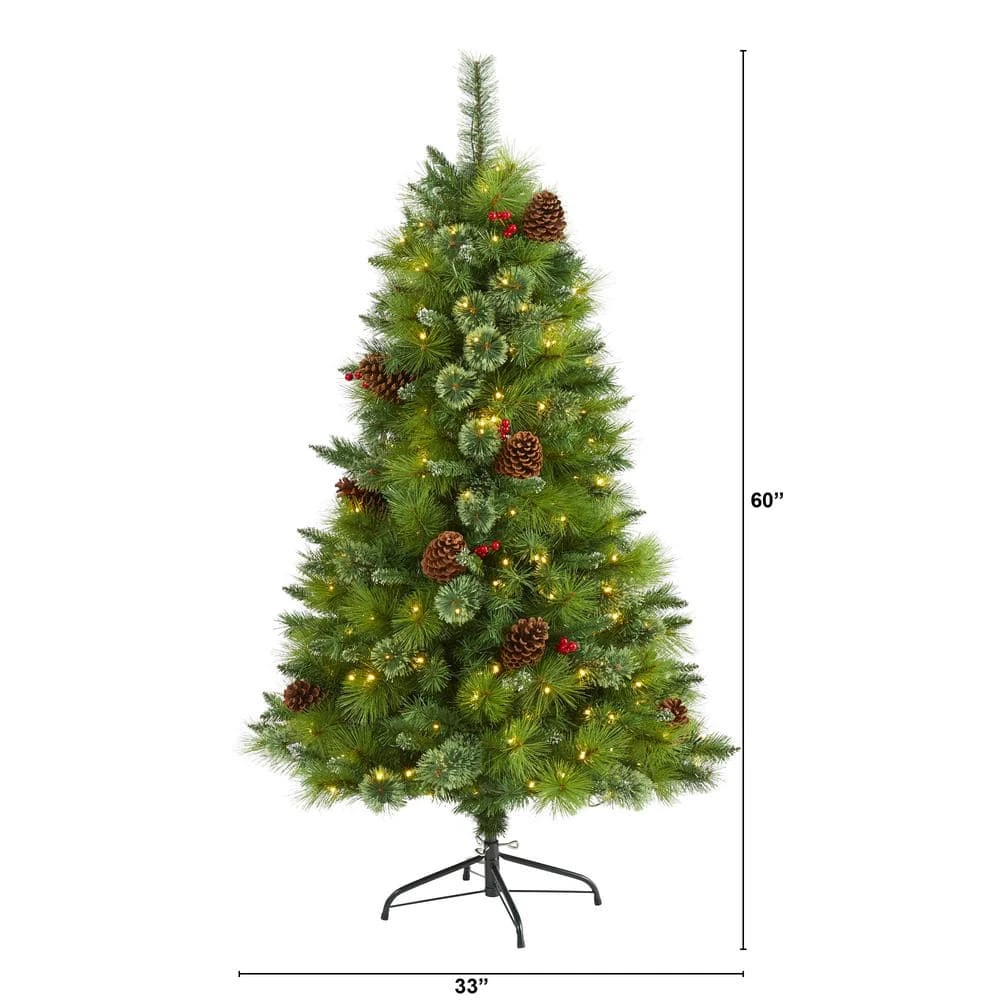 5 Ft. Pre-Lit Montana Mixed Pine Artificial Christmas Tree With Pine Cones, Berries And 250 Clear LED Lights 4 5 Ft. Pre-Lit Montana Mixed Pine Artificial Christmas Tree With Pine Cones, Berries And 250 Clear LED Lights - Image 2