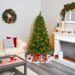 6 Ft. Pre-Lit Montana Mixed Pine Artificial Christmas Tree With Pine Cones, Berries And 350 Clear LED Lights 13 6 Ft. Pre-Lit Montana Mixed Pine Artificial Christmas Tree With Pine Cones, Berries And 350 Clear LED Lights -Christmas Gift Shop nearly natural pre lit christmas trees t1622 44 1000