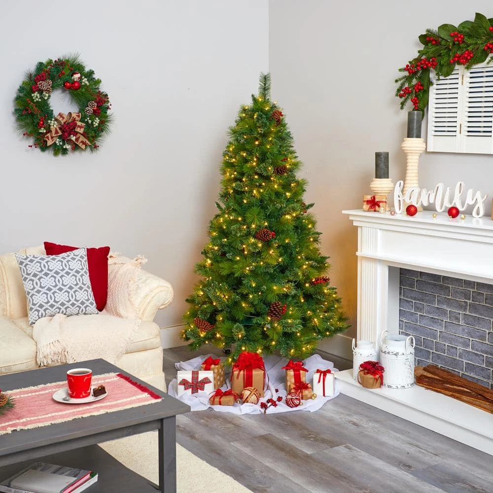 6 Ft. Pre-Lit Montana Mixed Pine Artificial Christmas Tree With Pine Cones, Berries And 350 Clear LED Lights 7 6 Ft. Pre-Lit Montana Mixed Pine Artificial Christmas Tree With Pine Cones, Berries And 350 Clear LED Lights - Image 5