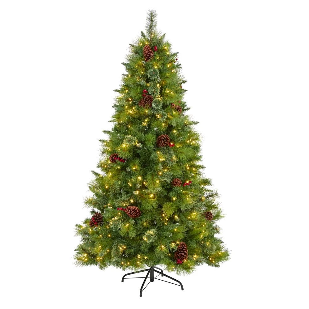 6 Ft. Pre-Lit Montana Mixed Pine Artificial Christmas Tree With Pine Cones, Berries And 350 Clear LED Lights 3 6 Ft. Pre-Lit Montana Mixed Pine Artificial Christmas Tree With Pine Cones, Berries And 350 Clear LED Lights