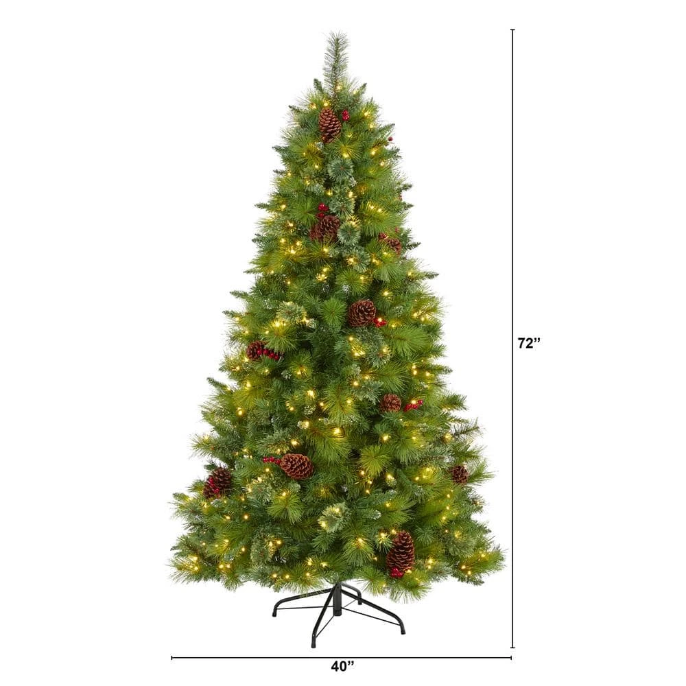 6 Ft. Pre-Lit Montana Mixed Pine Artificial Christmas Tree With Pine Cones, Berries And 350 Clear LED Lights 4 6 Ft. Pre-Lit Montana Mixed Pine Artificial Christmas Tree With Pine Cones, Berries And 350 Clear LED Lights - Image 2