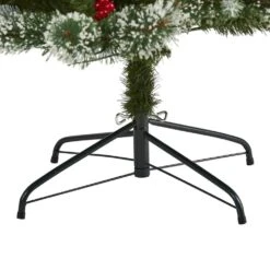 7 Ft. Pre-Lit Frosted Swiss Pine Artificial Christmas Tree With 400 Clear LED Lights And Berries -Christmas Gift Shop nearly natural pre lit christmas trees t1629 1f 1000