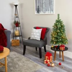 3 Ft. Pre-Lit Wisconsin Slim Snow Tip Pine Artificial Christmas Tree With 50 Battery Operated Clear LED Lights -Christmas Gift Shop nearly natural pre lit christmas trees t1632 44 1000