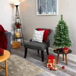 3 Ft. Pre-Lit Wisconsin Slim Snow Tip Pine Artificial Christmas Tree With 50 Battery Operated Clear LED Lights -Christmas Gift Shop nearly natural pre lit christmas trees t1632 fa 1000