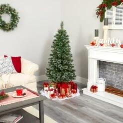 5 Ft. Pre-Lit Wisconsin Slim Snow Tip Pine Artificial Christmas Tree With 150 Clear LED Lights -Christmas Gift Shop nearly natural pre lit christmas trees t1634 fa 1000