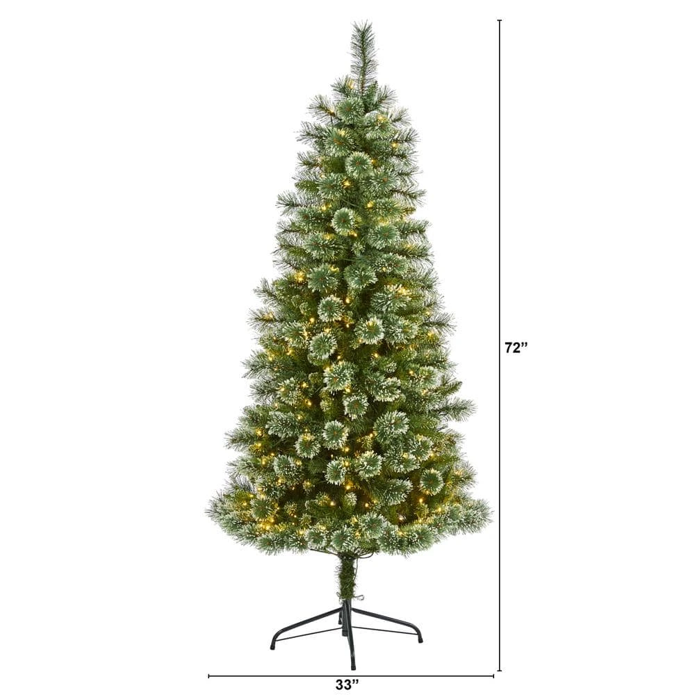 6 Ft. Pre-Lit Wisconsin Slim Snow Tip Pine Artificial Christmas Tree With 300 Clear LED Lights 4 6 Ft. Pre-Lit Wisconsin Slim Snow Tip Pine Artificial Christmas Tree With 300 Clear LED Lights - Image 2