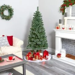 6 Ft. Pre-Lit Wisconsin Slim Snow Tip Pine Artificial Christmas Tree With 300 Clear LED Lights 14 6 Ft. Pre-Lit Wisconsin Slim Snow Tip Pine Artificial Christmas Tree With 300 Clear LED Lights -Christmas Gift Shop nearly natural pre lit christmas trees t1635 fa 1000