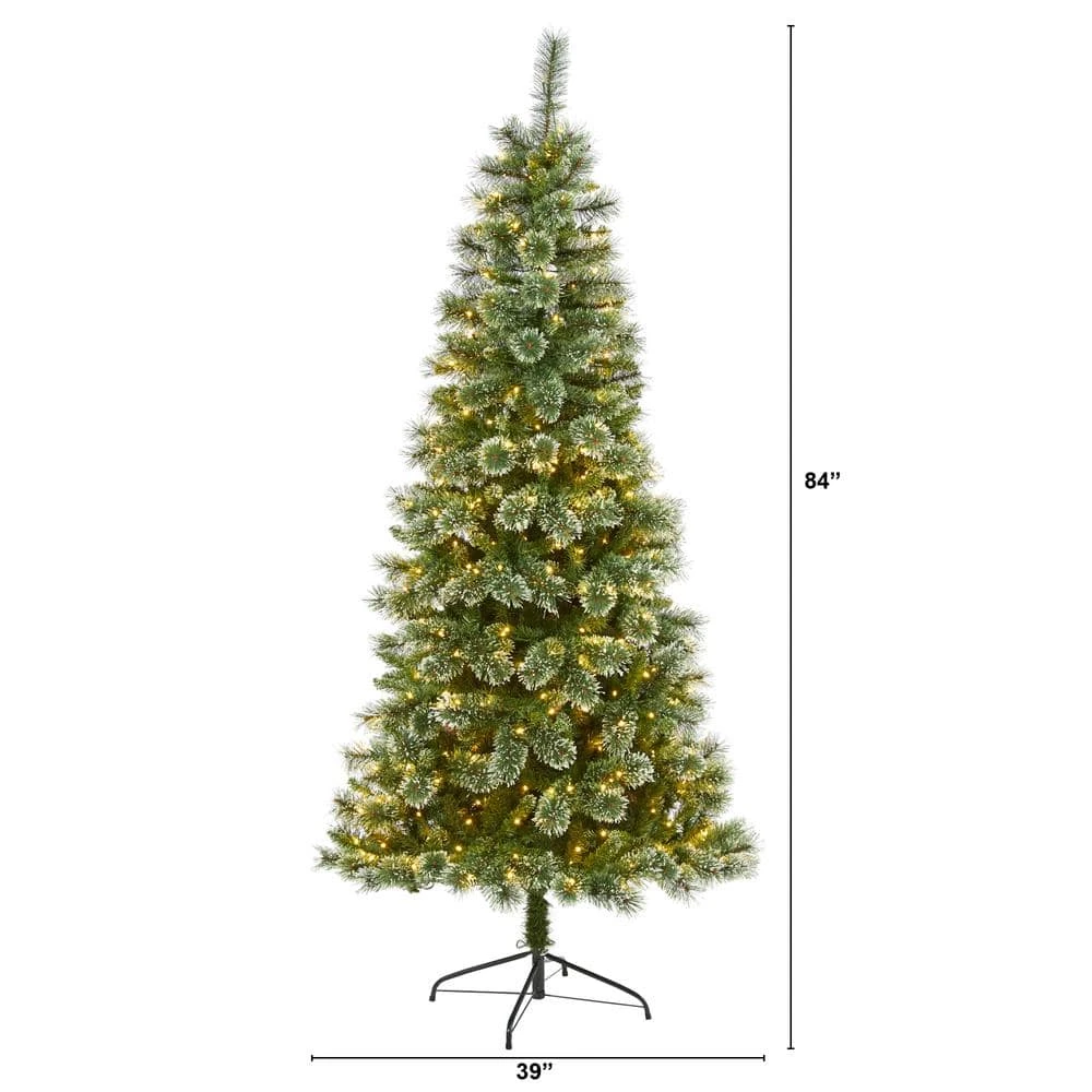 7 Ft. Pre-Lit Wisconsin Slim Snow Tip Pine Artificial Christmas Tree With 400 Clear LED Lights 4 7 Ft. Pre-Lit Wisconsin Slim Snow Tip Pine Artificial Christmas Tree With 400 Clear LED Lights - Image 2