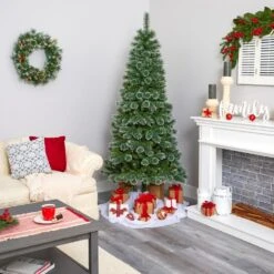 7 Ft. Pre-Lit Wisconsin Slim Snow Tip Pine Artificial Christmas Tree With 400 Clear LED Lights 14 7 Ft. Pre-Lit Wisconsin Slim Snow Tip Pine Artificial Christmas Tree With 400 Clear LED Lights -Christmas Gift Shop nearly natural pre lit christmas trees t1636 fa 1000