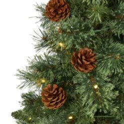 3 Ft. White Pre-lit Mountain Pine Artificial Christmas Tree With 50 Battery Operated Clear LED Lights And Pine Cones 13 3 Ft. White Pre-lit Mountain Pine Artificial Christmas Tree With 50 Battery Operated Clear LED Lights And Pine Cones -Christmas Gift Shop nearly natural pre lit christmas trees t1638 4f 1000