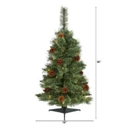 3 Ft. White Pre-lit Mountain Pine Artificial Christmas Tree With 50 Battery Operated Clear LED Lights And Pine Cones 12 3 Ft. White Pre-lit Mountain Pine Artificial Christmas Tree With 50 Battery Operated Clear LED Lights And Pine Cones -Christmas Gift Shop nearly natural pre lit christmas trees t1638 c3 1000