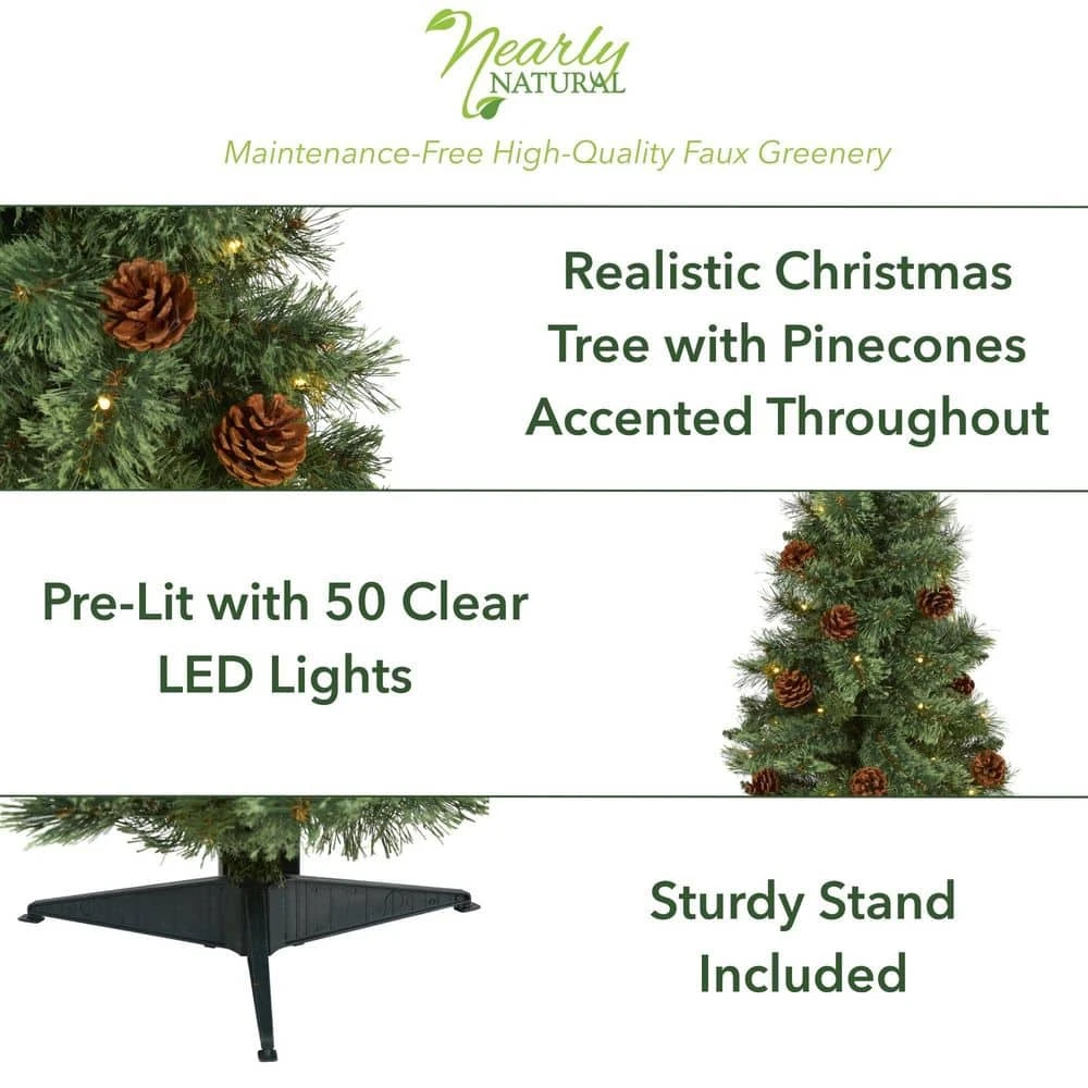 3 Ft. White Pre-lit Mountain Pine Artificial Christmas Tree With 50 Battery Operated Clear LED Lights And Pine Cones 4 3 Ft. White Pre-lit Mountain Pine Artificial Christmas Tree With 50 Battery Operated Clear LED Lights And Pine Cones - Image 2