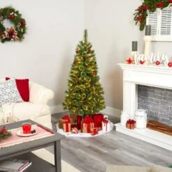 5 Ft. Pre-Lit White Mountain Pine Artificial Christmas Tree With 200 Clear LED Lights And Pine Cones 15 5 Ft. Pre-Lit White Mountain Pine Artificial Christmas Tree With 200 Clear LED Lights And Pine Cones -Christmas Gift Shop nearly natural pre lit christmas trees t1640 44 1000