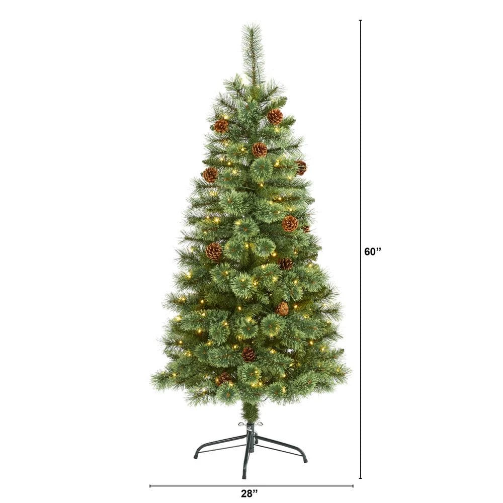 5 Ft. Pre-Lit White Mountain Pine Artificial Christmas Tree With 200 Clear LED Lights And Pine Cones 5 5 Ft. Pre-Lit White Mountain Pine Artificial Christmas Tree With 200 Clear LED Lights And Pine Cones - Image 3