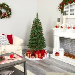 5 Ft. Pre-Lit White Mountain Pine Artificial Christmas Tree With 200 Clear LED Lights And Pine Cones 16 5 Ft. Pre-Lit White Mountain Pine Artificial Christmas Tree With 200 Clear LED Lights And Pine Cones -Christmas Gift Shop nearly natural pre lit christmas trees t1640 fa 1000