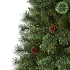 6 Ft. Pre-Lit White Mountain Pine Artificial Christmas Tree With 300 Clear LED Lights And Pine Cones -Christmas Gift Shop nearly natural pre lit christmas trees t1641 1f 1000