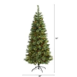 6 Ft. Pre-Lit White Mountain Pine Artificial Christmas Tree With 300 Clear LED Lights And Pine Cones -Christmas Gift Shop nearly natural pre lit christmas trees t1641 c3 1000