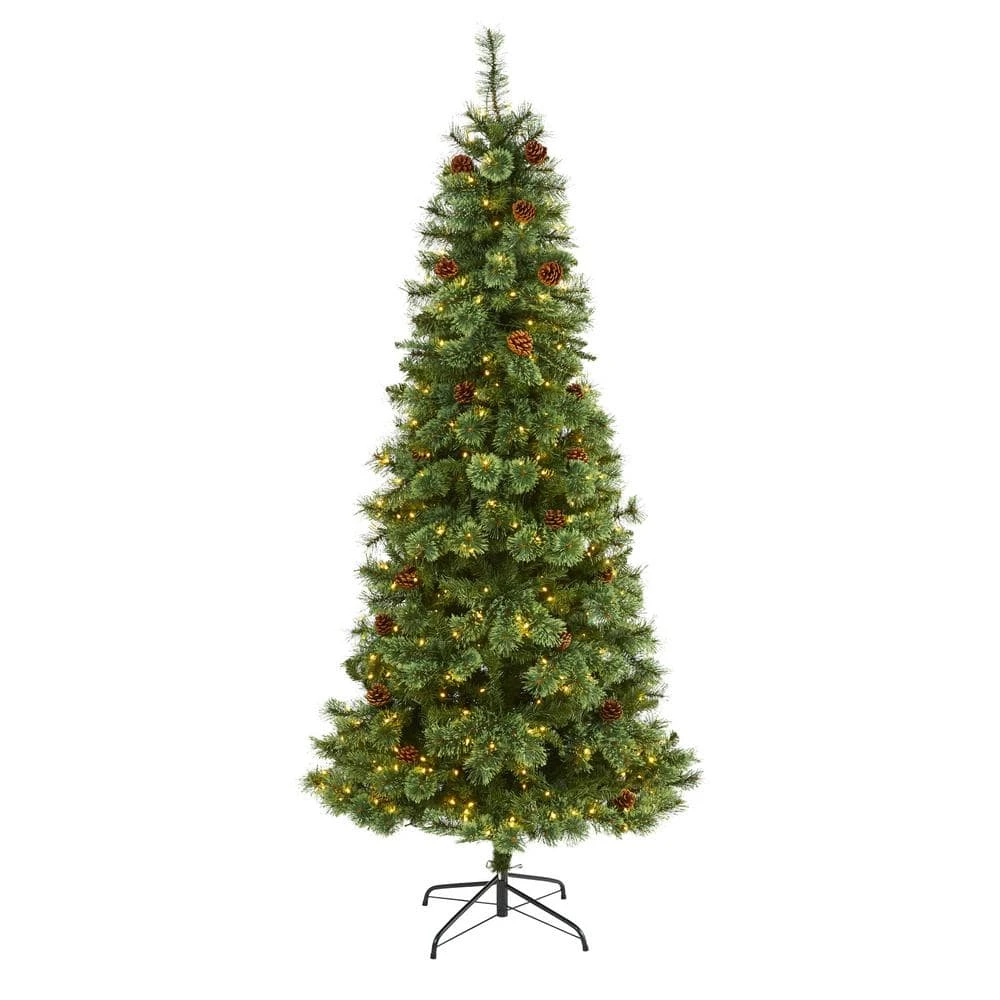 7 Ft. Pre-Lit White Mountain Pine Artificial Christmas Tree With 400 Clear LED Lights And Pine Cones 3 7 Ft. Pre-Lit White Mountain Pine Artificial Christmas Tree With 400 Clear LED Lights And Pine Cones